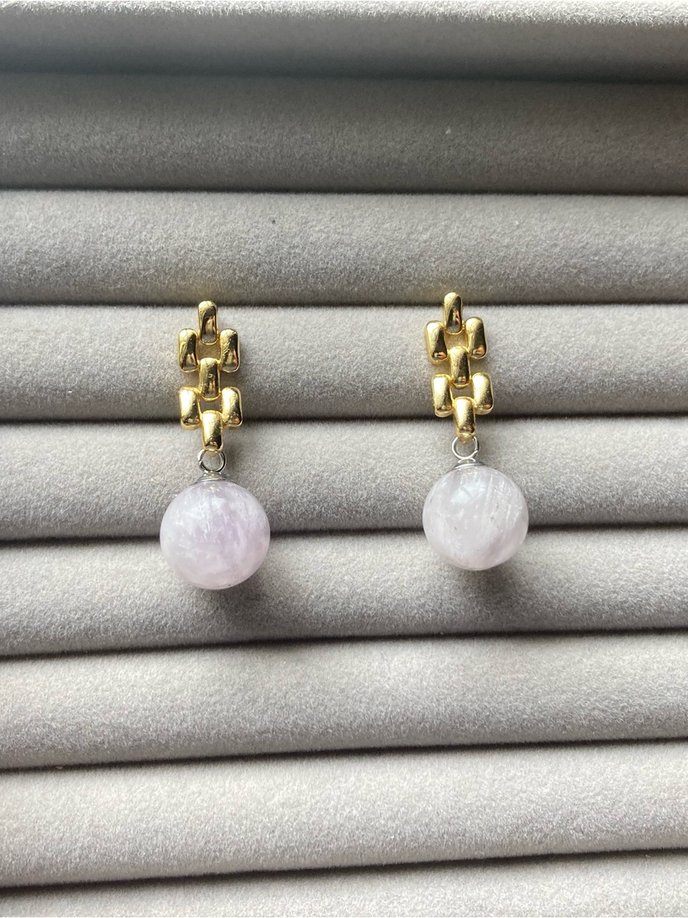 Gold Link Drop S925 Earrings with Natural Amethyst Sphere